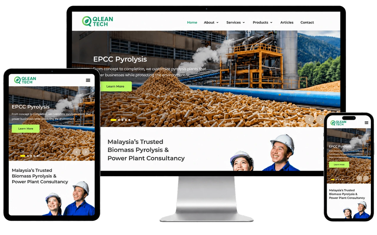 Qlean Tech website shown across desktop, tablet and mobile